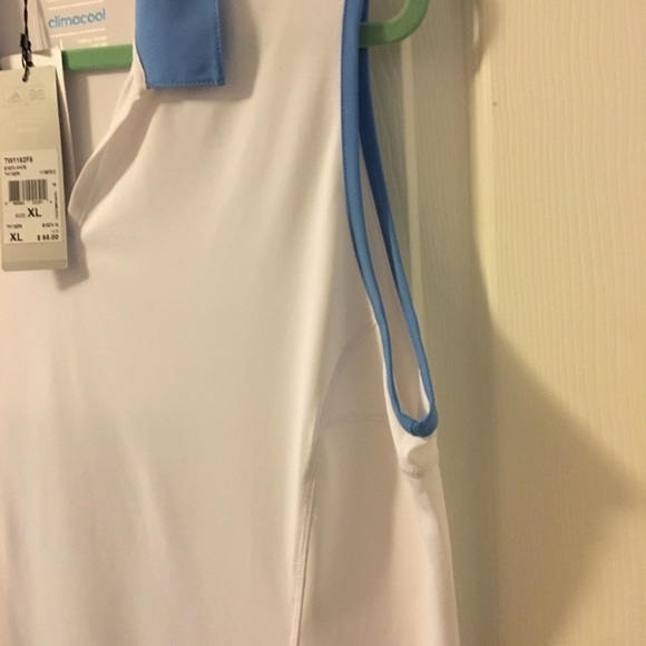 ADIDAS NWT AUTHENTIC CLIMACOOL WHITE & BLUE TRIM SLEEVELESS GOLF PLEATED BLOUSE - Picture 9 of 16